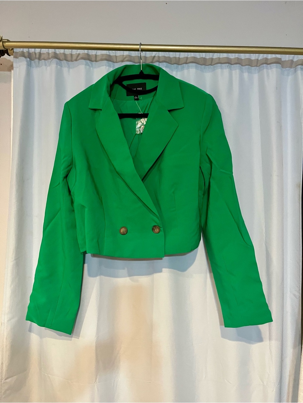 Love Tree Women’s Large, Kelly Green, Cropped Double Breasted Blazer Jacket